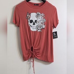 Floral Skull Women's Lightweight Short Sleeve Graphic Tee, Size Medium, NWT